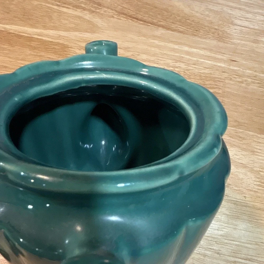 Shawnee Pottery Rosette Green Glossy Ceramic Teapot w/ Lid Included Handles